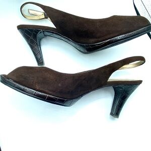 Liz Claiborne Dark Brown Slingback Croc-Embossed Heels and open toe US 9M